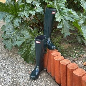 ⭐️ Hunter Ocean Green Blue Tall Gloss Wellies Boots w/ Box US 6 EU 37